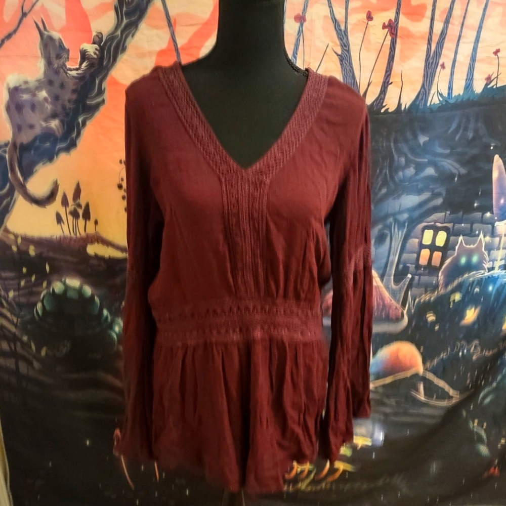 Whimsigoth Burgundy Bell Sleeve Romper